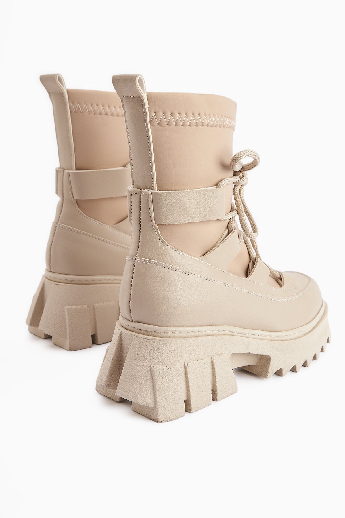 Casey Beige Thick Soled Lace-up Women's Boot