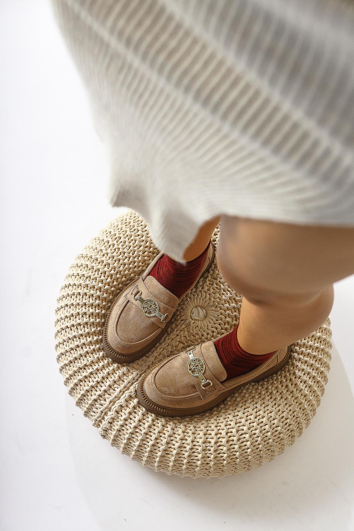 Fati Mink Suede Buckle Detailed Loafers