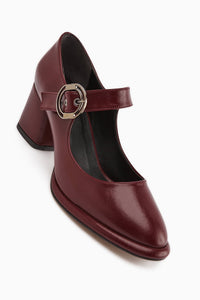 Nana Maroon Buckled High Heel Women's Shoe