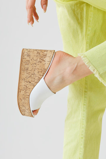 Riya White Thick Cork Soled Slippers