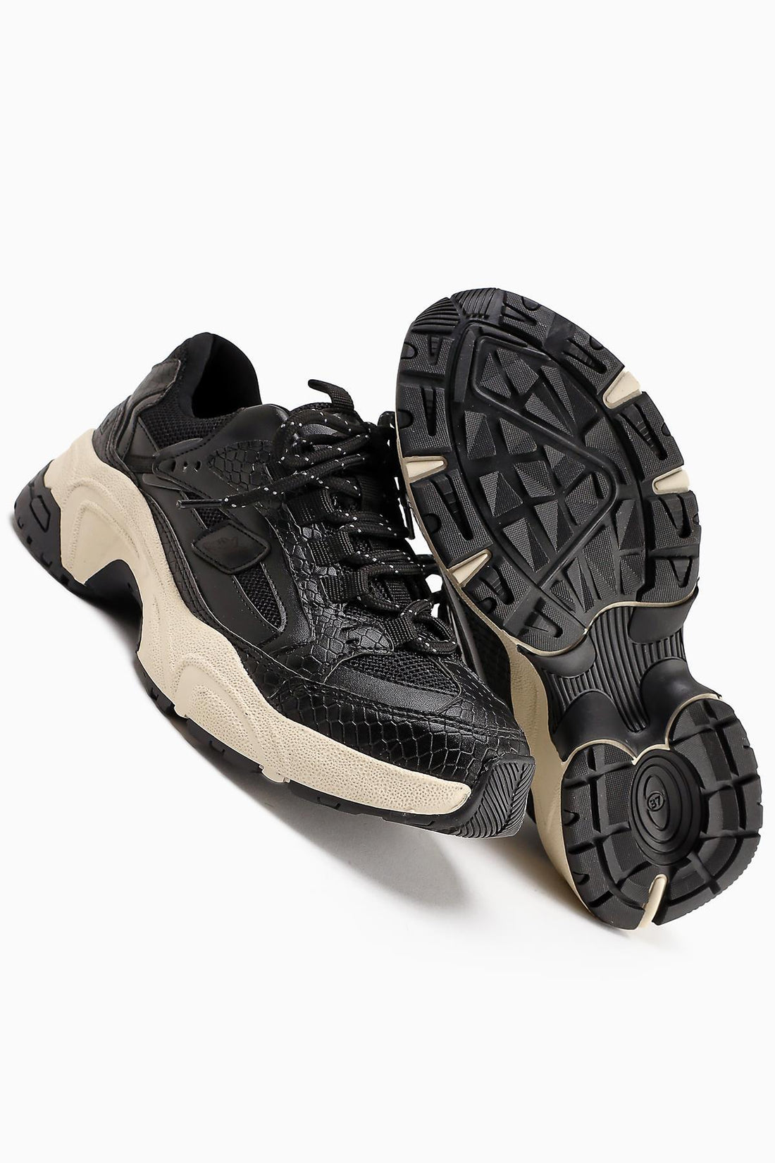 Caisa Black Textile Detail Lace-Up Women's Sneakers