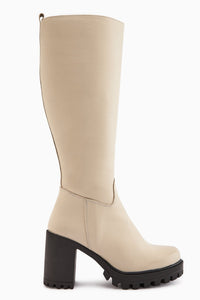 Ella Genuine Leather Beige Platform Heeled Women's Boot