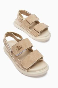 Sanna Damen Sandale in Beige mit Stickerei Detail und Klettverschluss