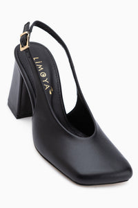 Lianna Echtes Leder Schwarze Quadratzehen Damen Absatzschuhe