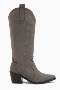 Hero Gray Suede Embroidered Cowboy Boots