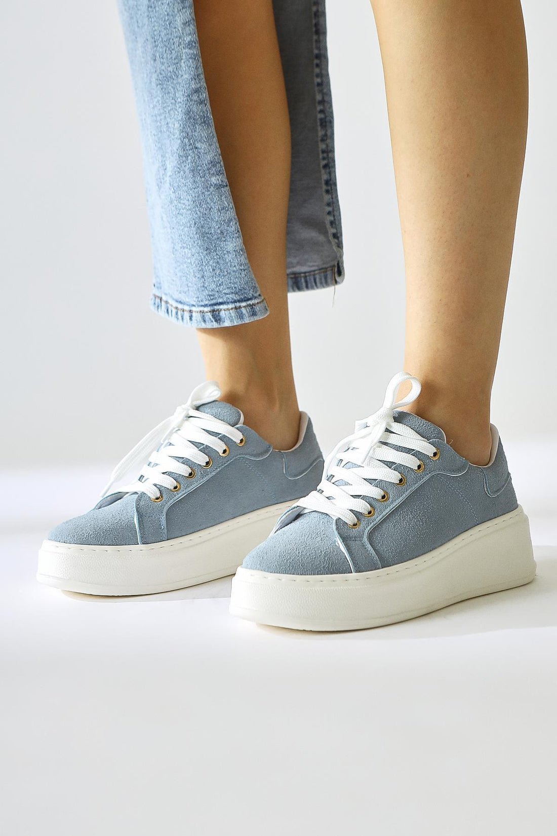 Lubica Blue Suede Oval Thick Sole Sneakers