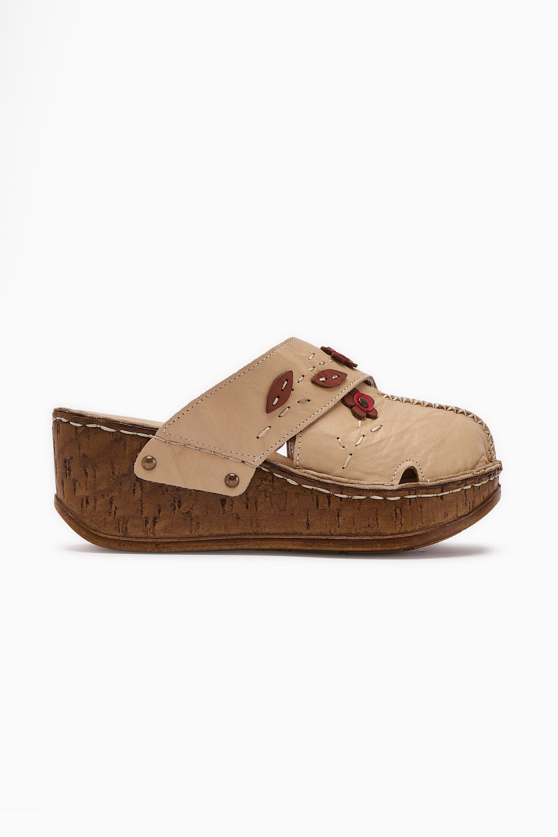Echtes Leder Alto Beige Keilpantoletten mit Vintage-Sohle Comfort Pantoletten