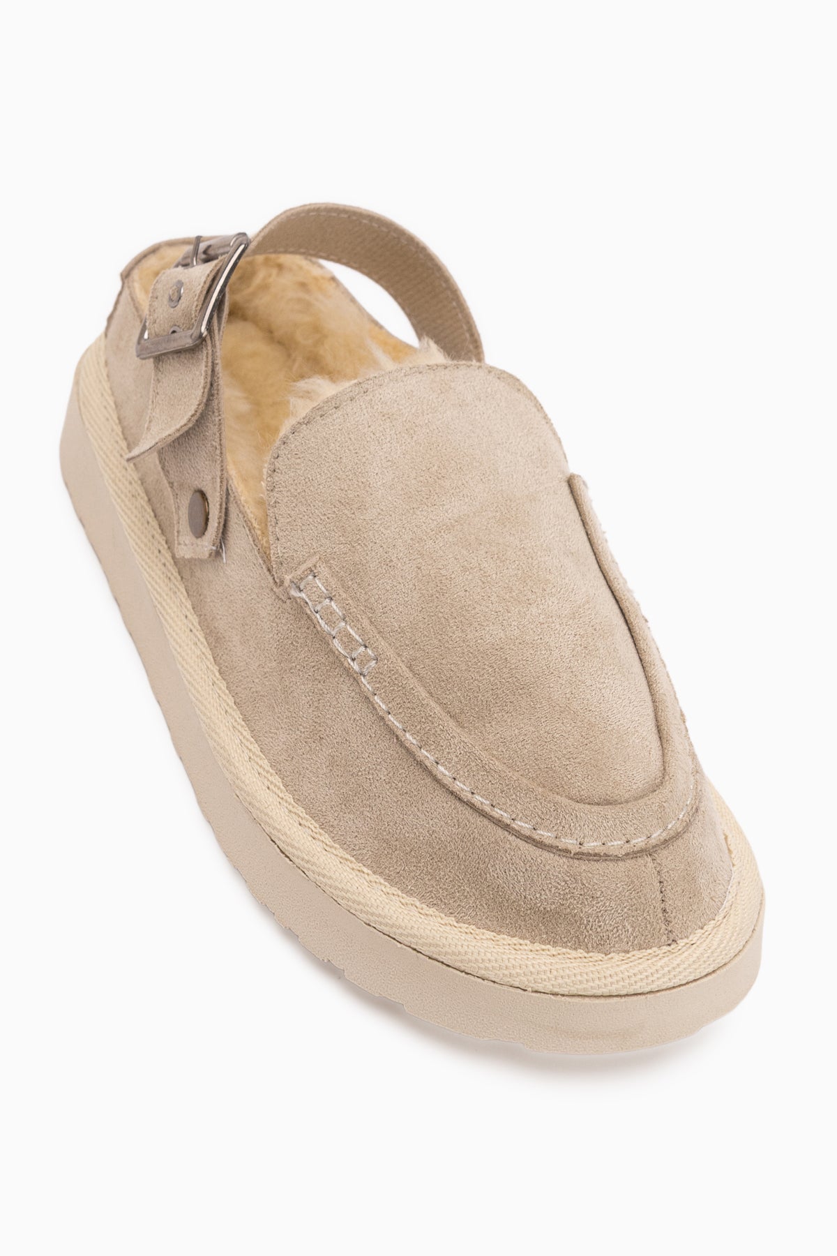 Cathy Beige Wildleder Fell Damen Pantoletten