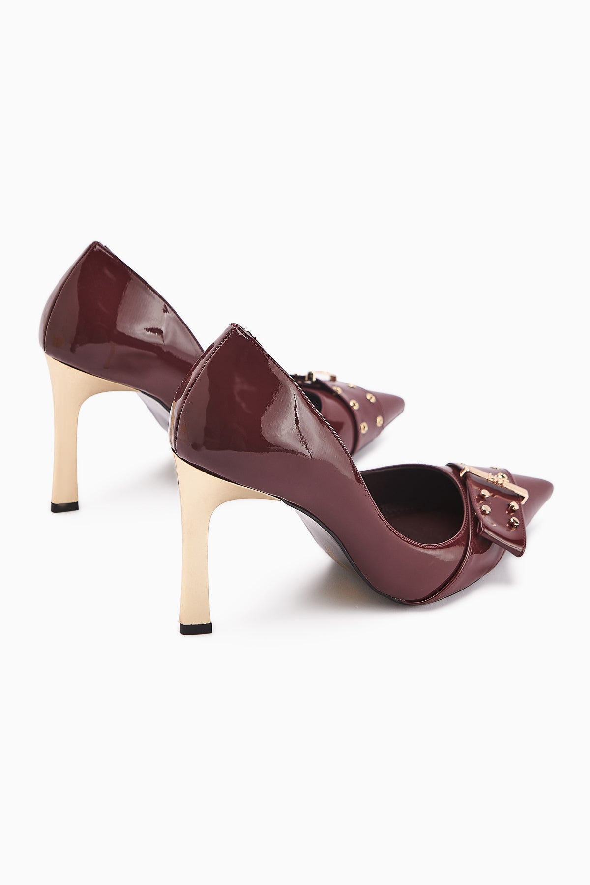 Sven Burgundy Patent Leather Detailed Women's High Heel Shoe