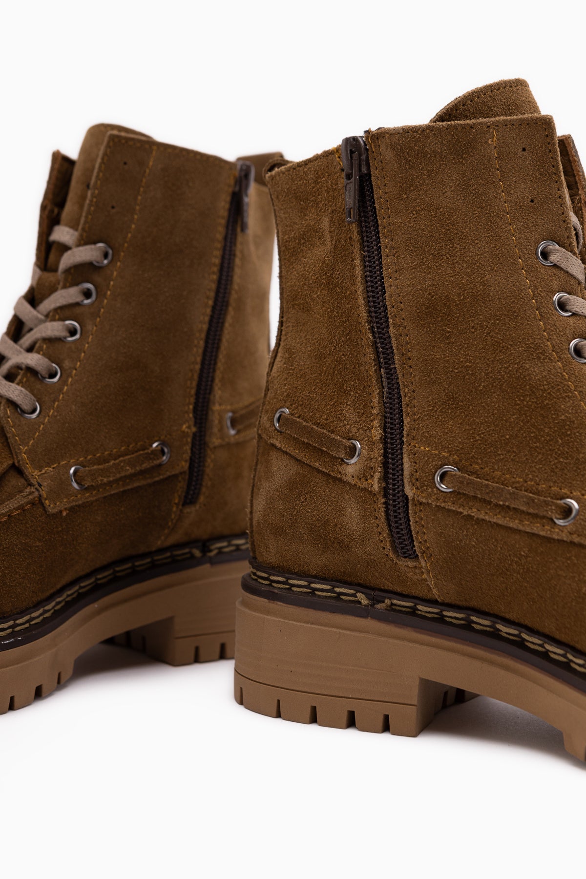 Minna Echtes Leder Walnuss Wildleder Schnür Damen Stiefel