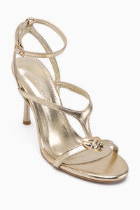 Sweta Gold Ankle Strap Buckled Women’s Heeled Shoes