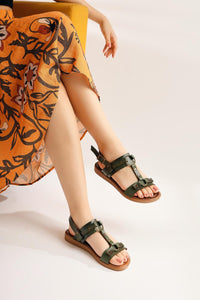 Genuine Leather Jaime Khaki Sandals