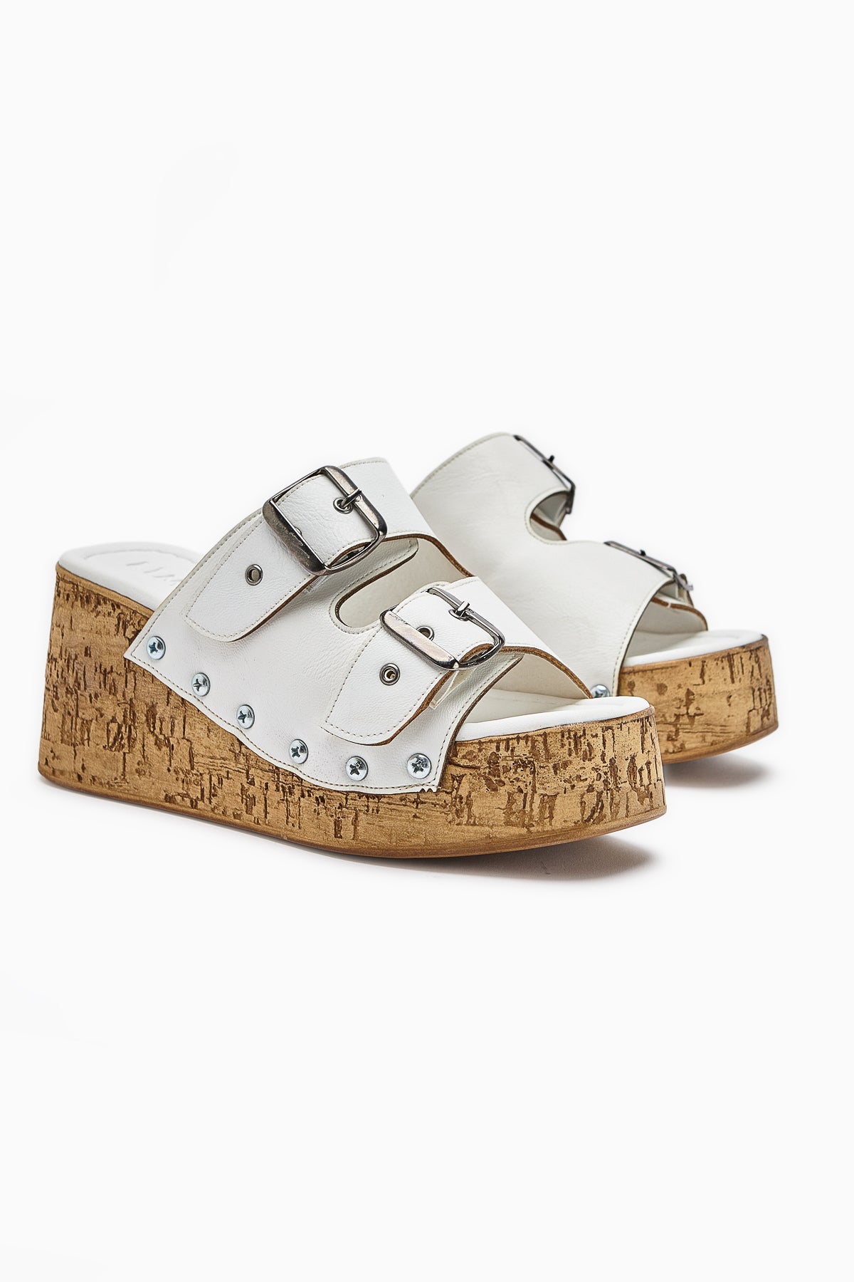 Ratka Weiß Doppelriemen Plateau Absatz Damen Hausschuhe