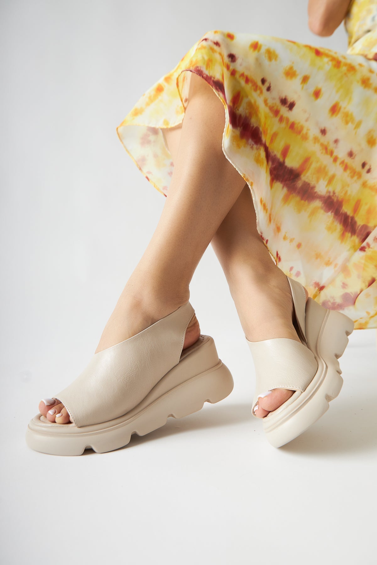 Lima Beige Dicke Sohle Offene Zehen Damen Sandalen