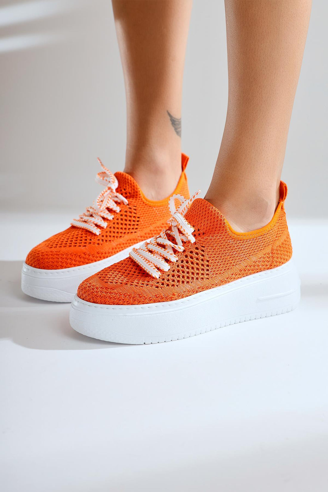 Benito Orange Knit Stretch Thick Soled Sneakers