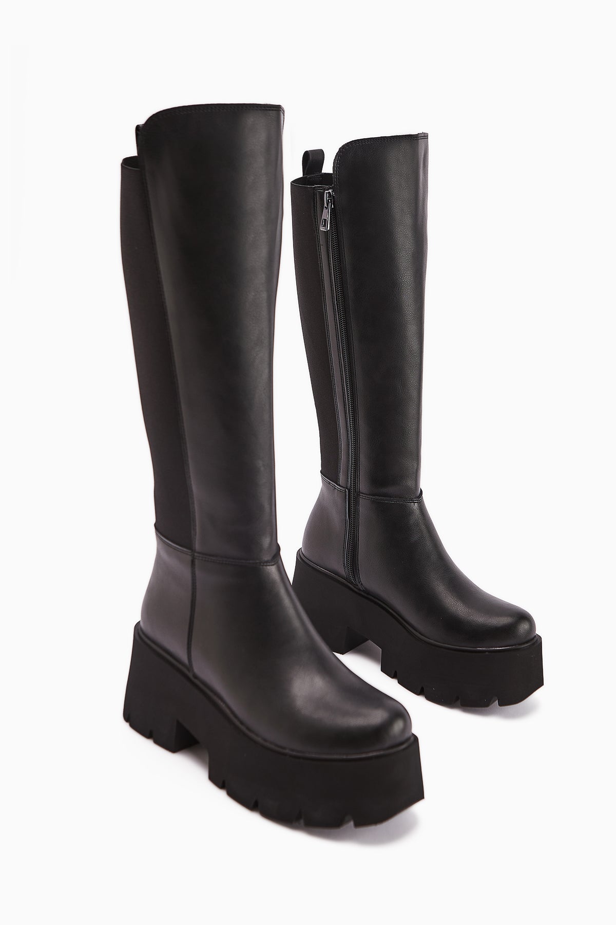 Sannah Black Platform Heeled Women's Boots