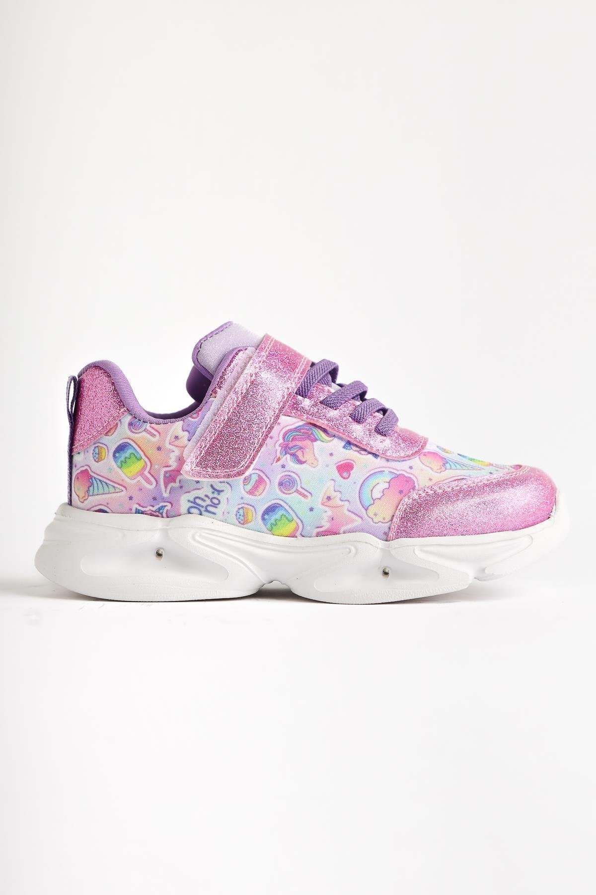 Jannie Rosa Gestreifter Charakterdruck Glitzernder Kinder Sportschuh