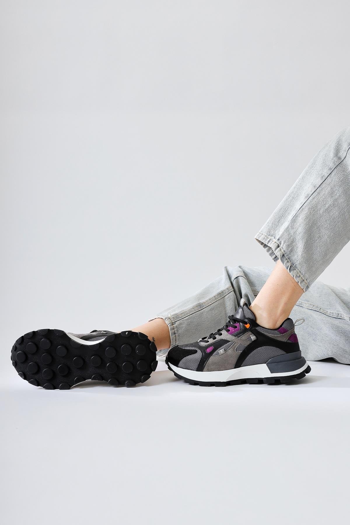 Siska Black Suede Lace-Up High Heel Sneakers