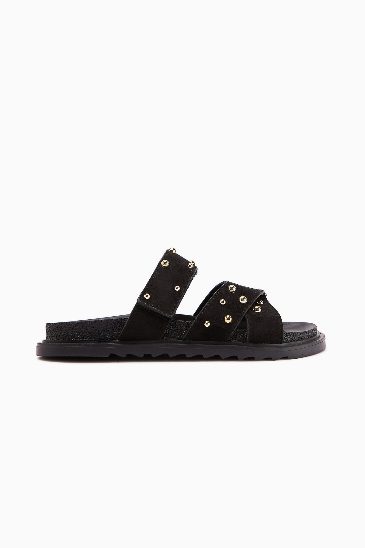 Mino Black Cross-Strap Studded Women's Slippers
