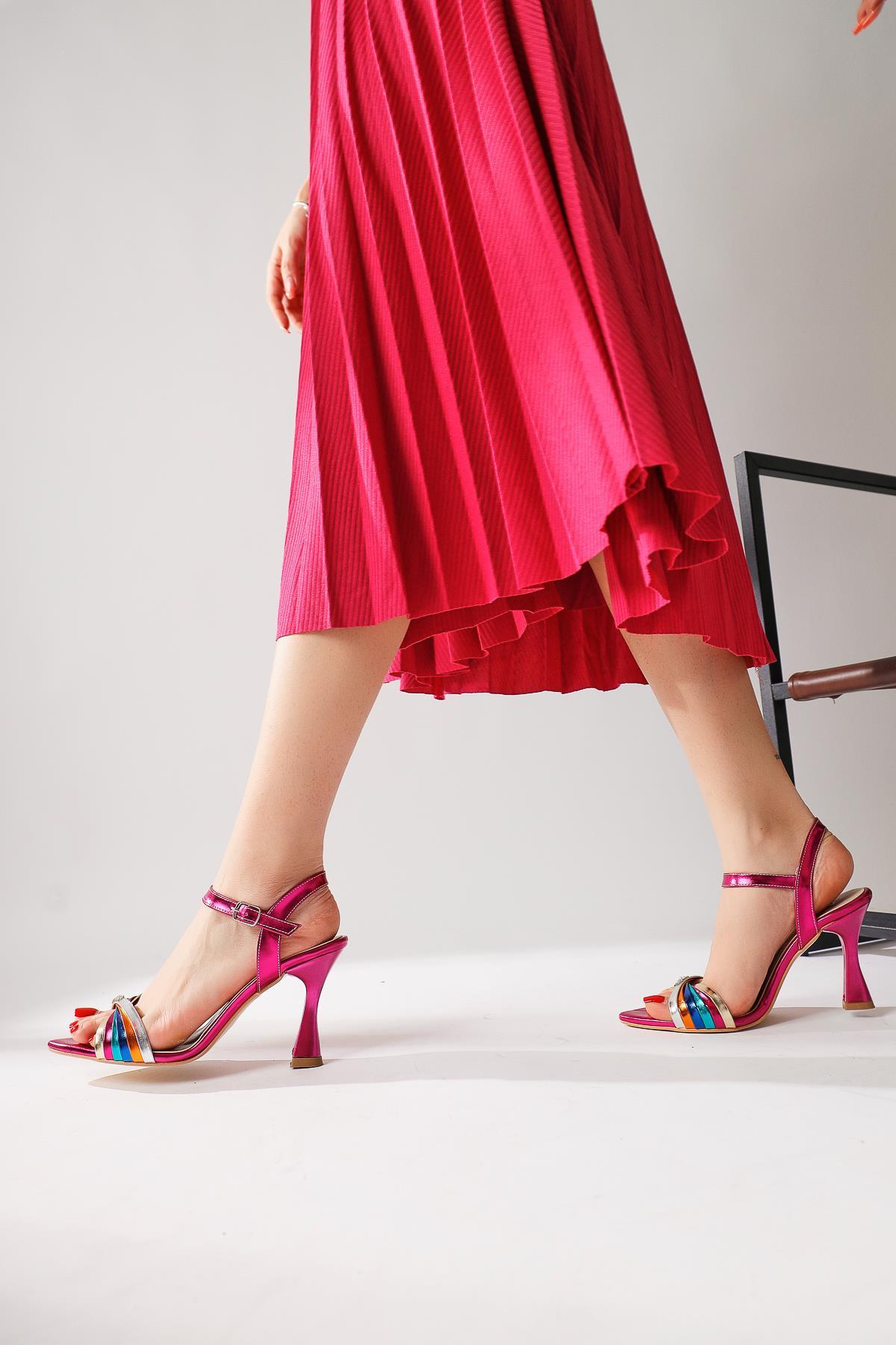 Manya Fuchsia Cross-Strap Heeled Sandals