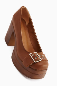 Salin Tan Schnalle Detail Offene Zehe Absatzschuhe