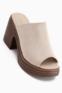 Mouna Beige Wildleder Plattform Absatz Damen Pantoletten