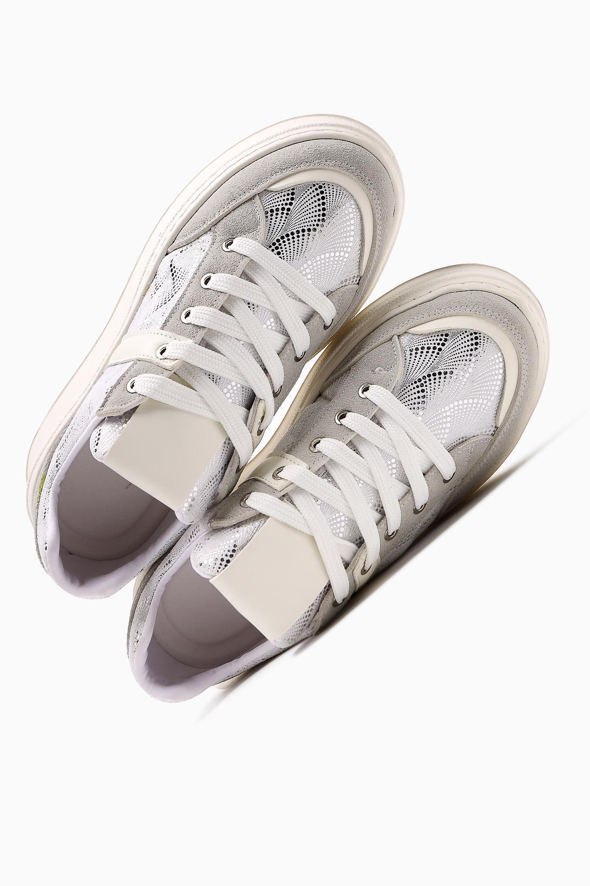 Julissa White Suede Shiny Patterned Thick Sole Women's Sneakers