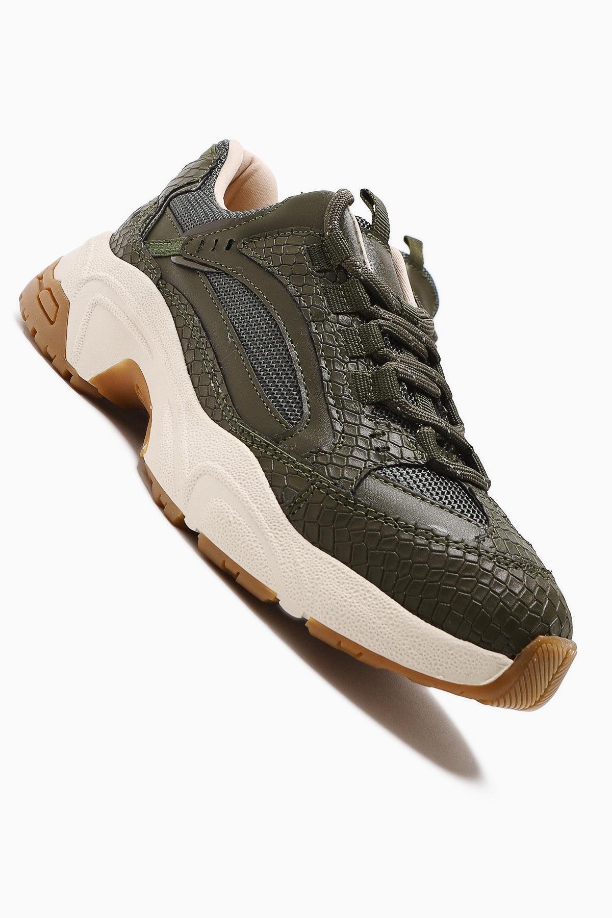 Caisa Olive Textil Detail Schnür Damen Sneakers