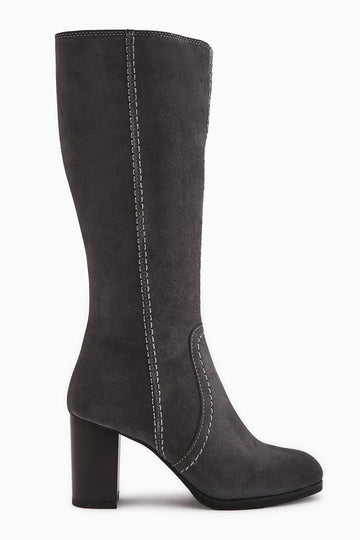 Aleen Genuine Grey Suede Heeled Women's Boots