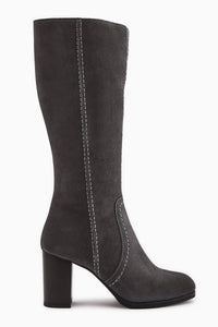 Aleen Genuine Grey Suede Heeled Women's Boots