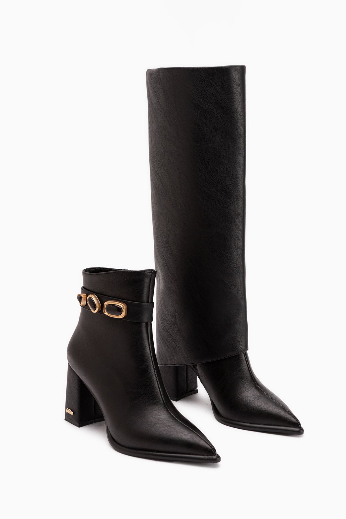 Loretta Schwarze Abnehmbare Manschette 2-in-1 Absatz Damen Stiefel & Stiefeletten