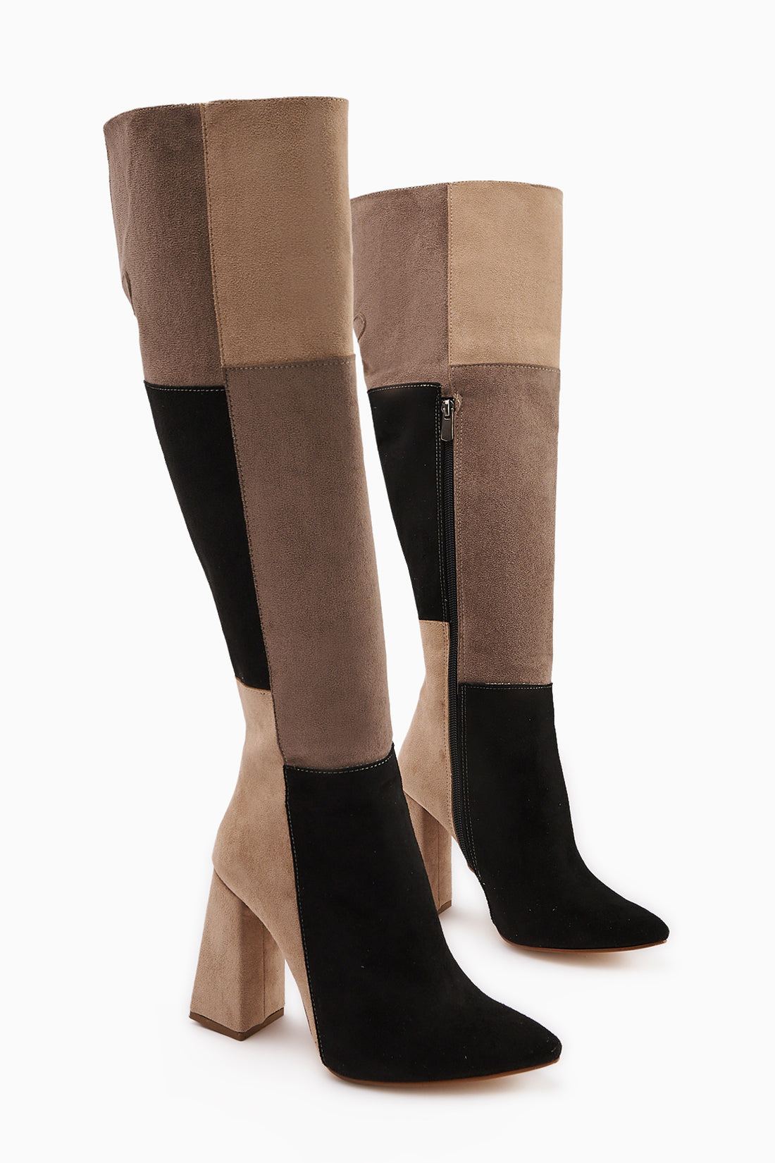 Kamiyah Schwarz Beige Knielange Stiefel