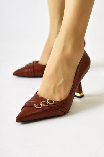 Lavina Burgundy Strappy Gold Heel Detail Pointed Toe Stiletto