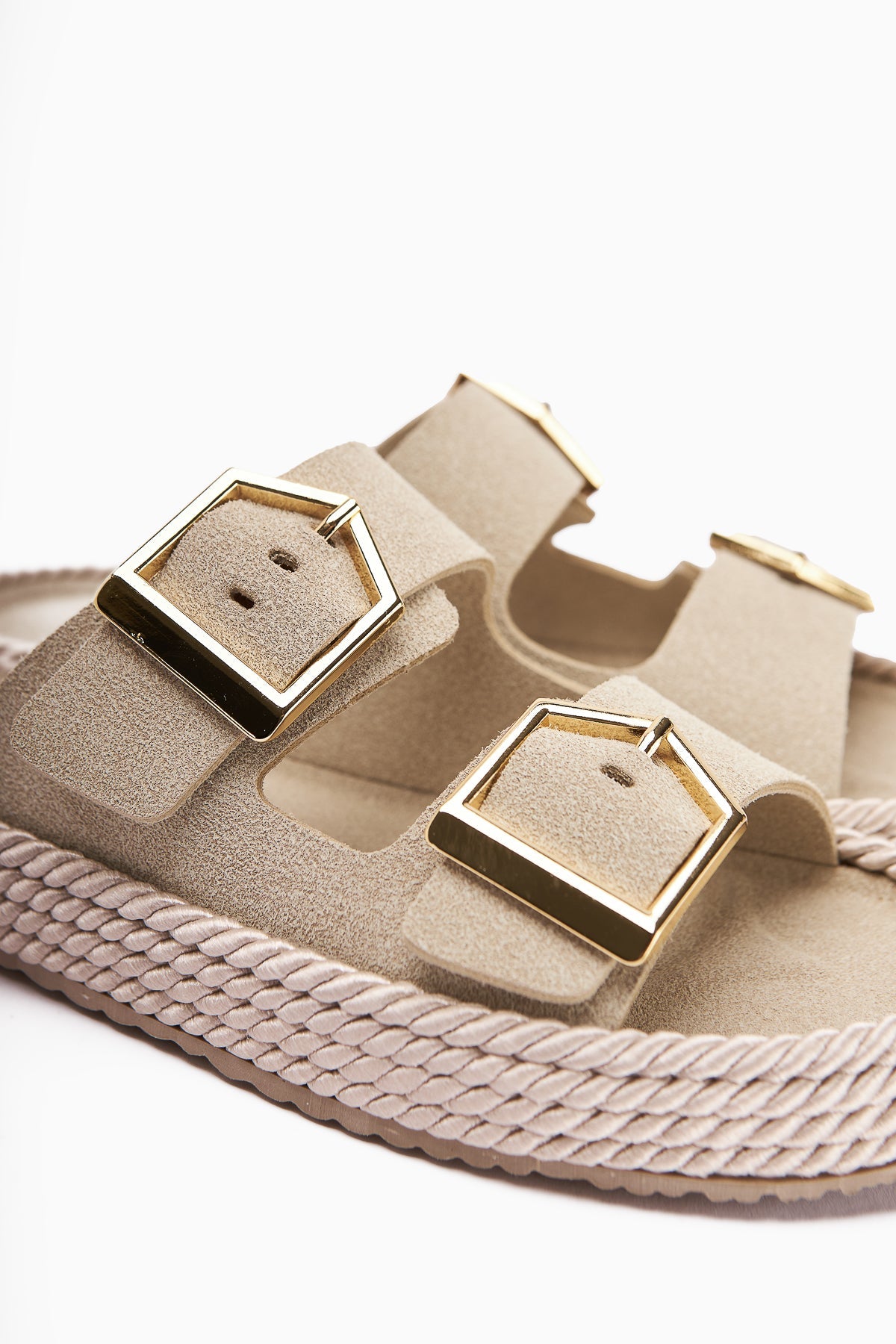 Horia Women's Double-Strap Woven Sole Slippers in Beige