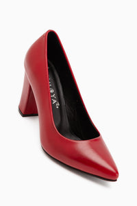 Emily Echtes Leder Rote Dicke Absatz Damen Schuhe