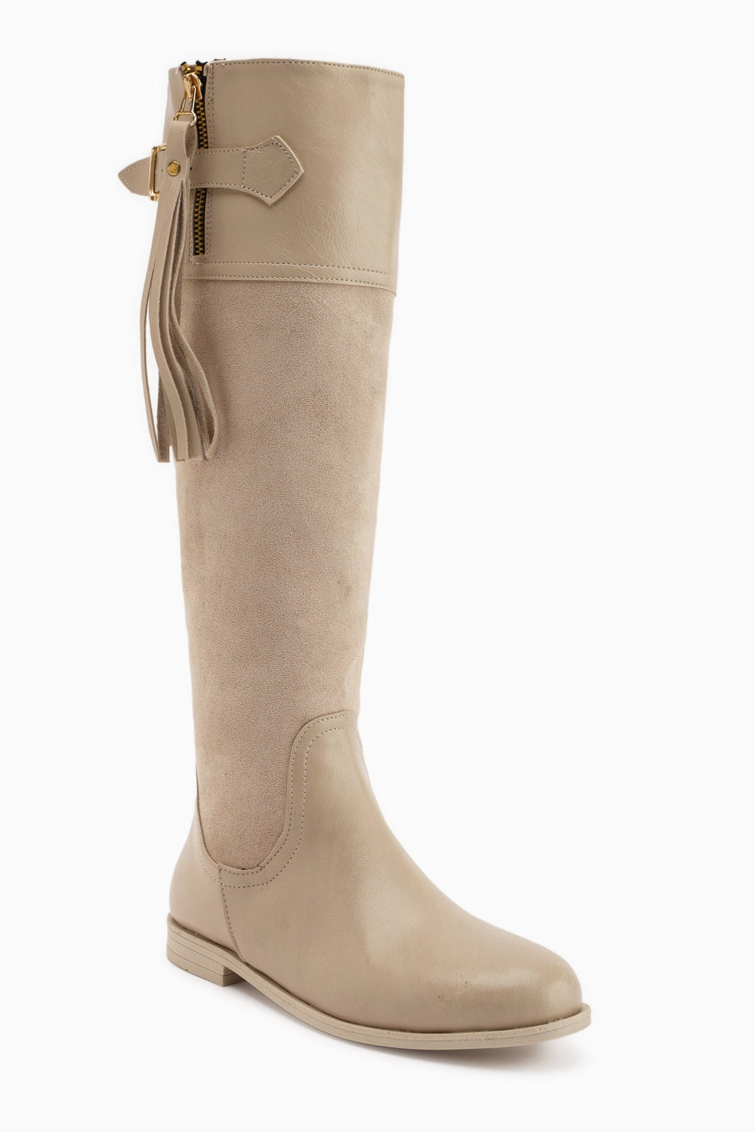 Galia Beige Suede Buckled Women's Boots