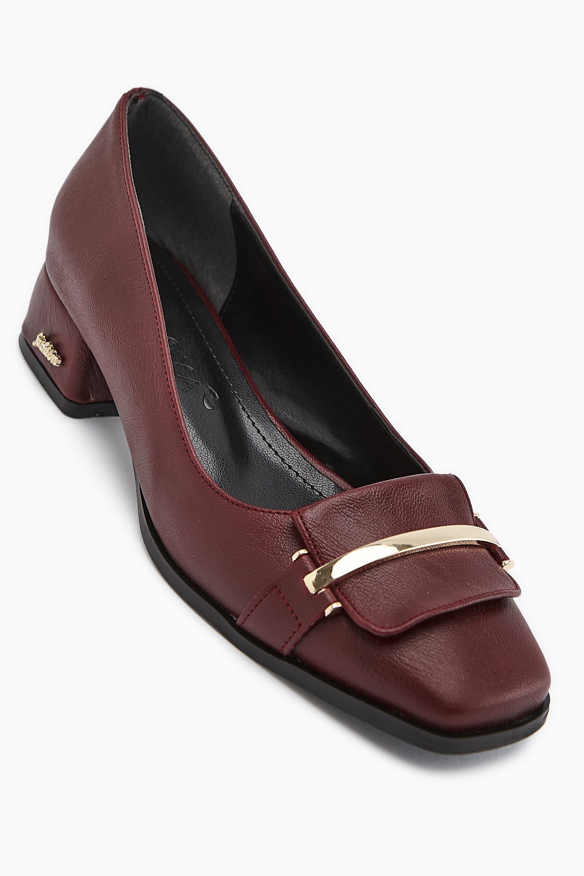 Gresa Burgundy Buckled Low Heel Women's Shoe