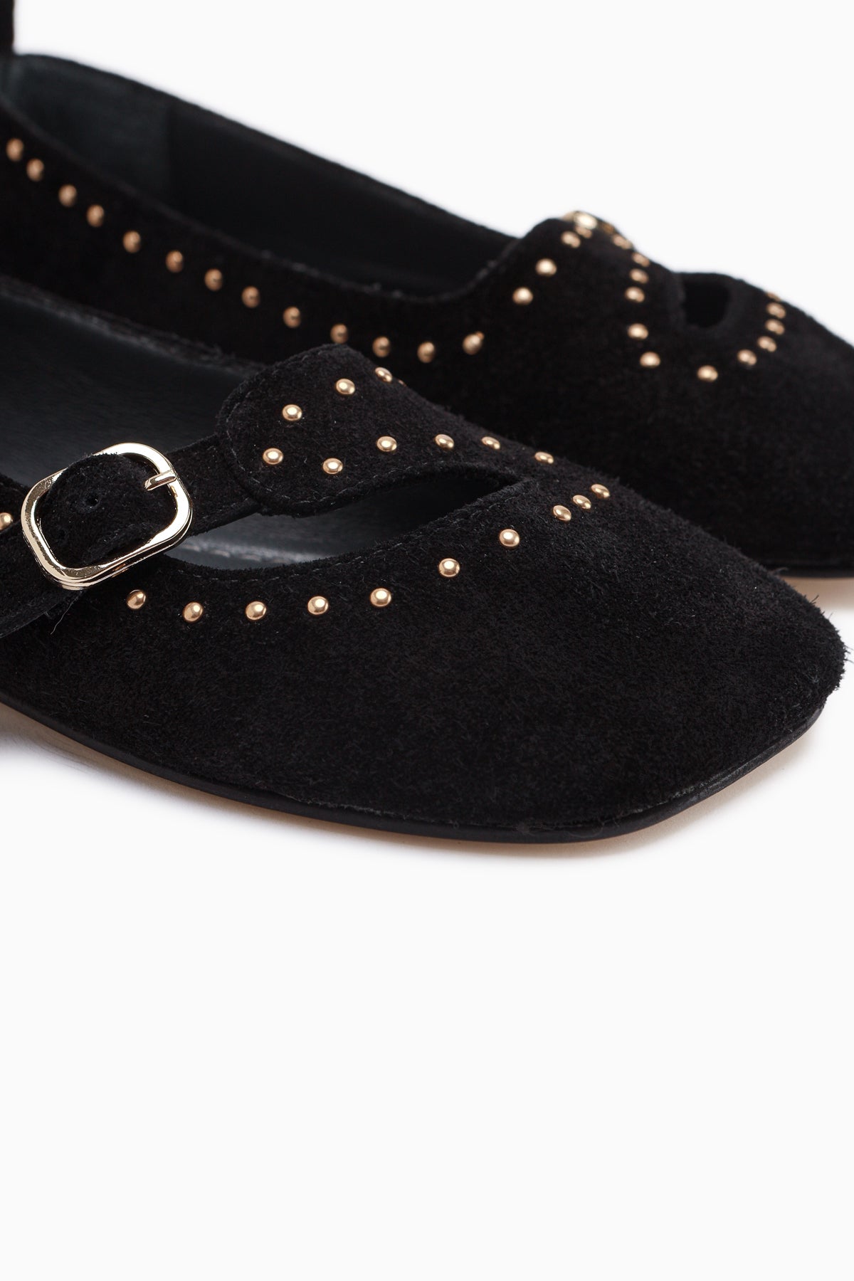 Nella Echtes Leder Schwarz Schnalle Quadrat Zehen Damen Ballerinas