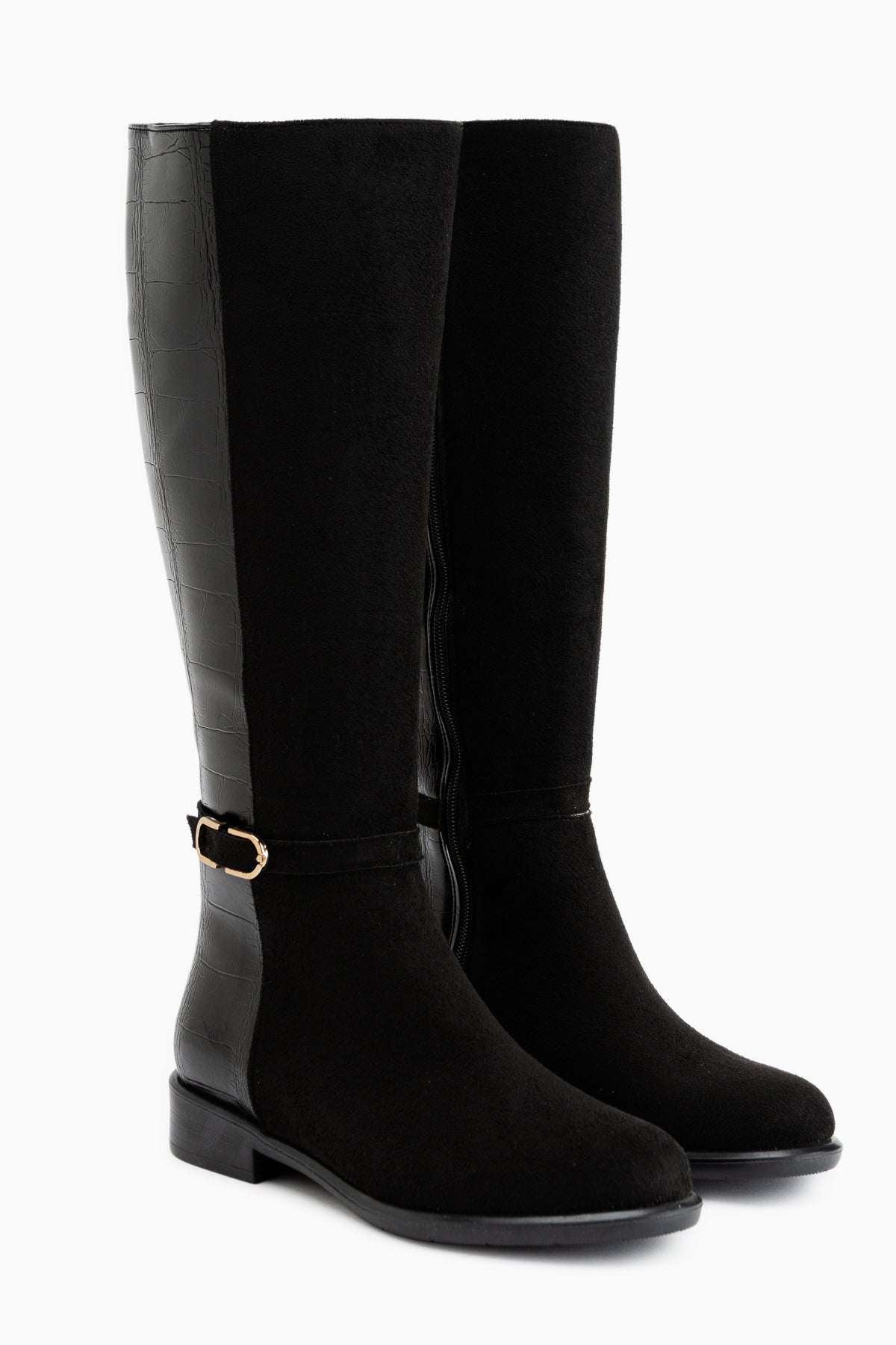 Essie Schwarze Wildleder Schnallen Damen Stiefel