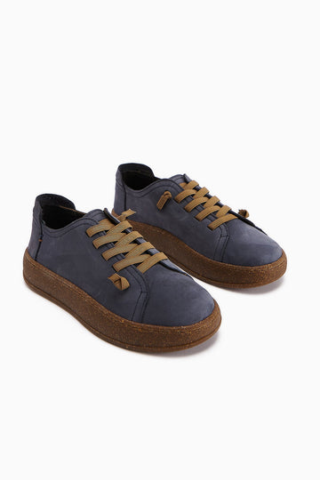 Judi Genuine Leather Blue Comfort Sole Women's Sneakers