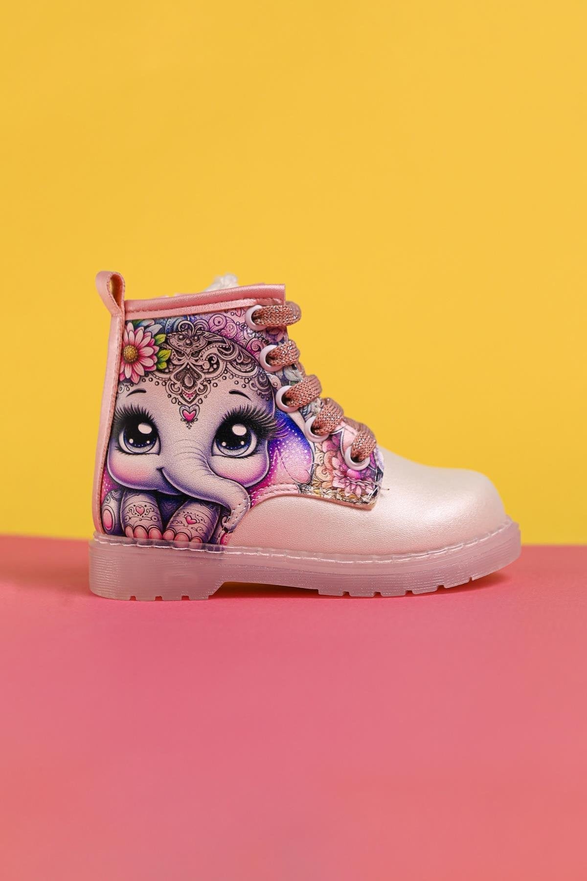 Janny Perlmutt Gestreifte Charakterdruck Schnürsenkel Leuchtende Baby Stiefel