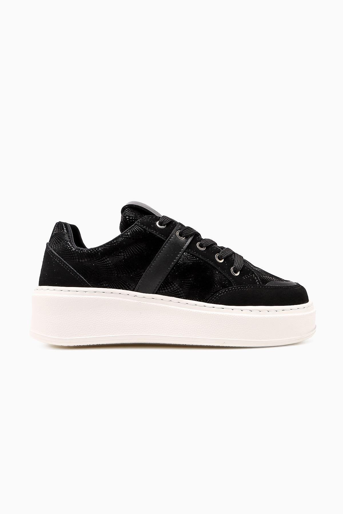 Julissa Black Suede Shiny Patterned Chunky Sole Women's Sneakers