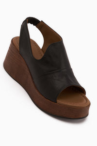 Rozelin Echtes Leder Schwarze Elastische Keil Damen Sandale