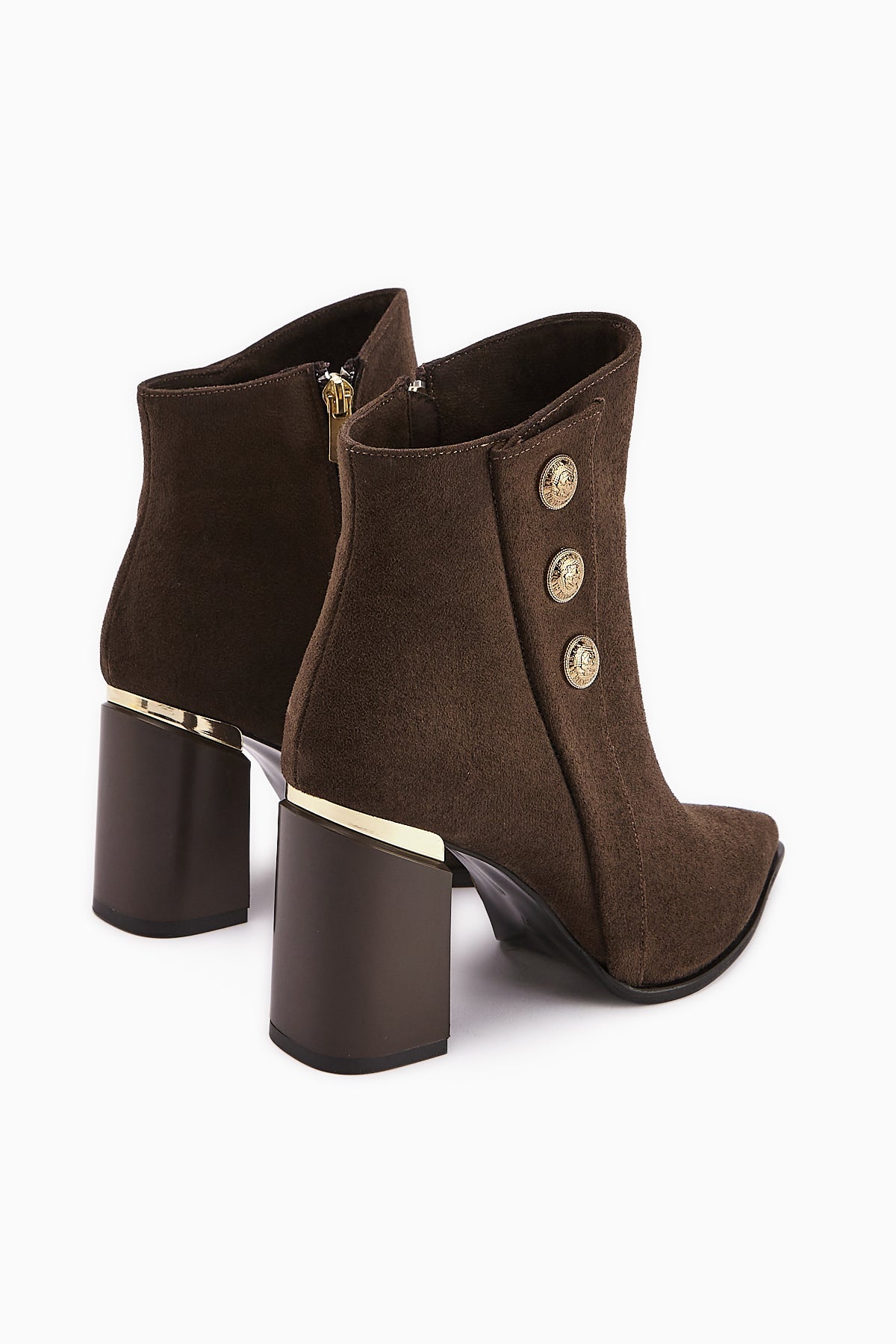 Mayvi Brown Suede Buckle Detailed Heeled Women's Boot