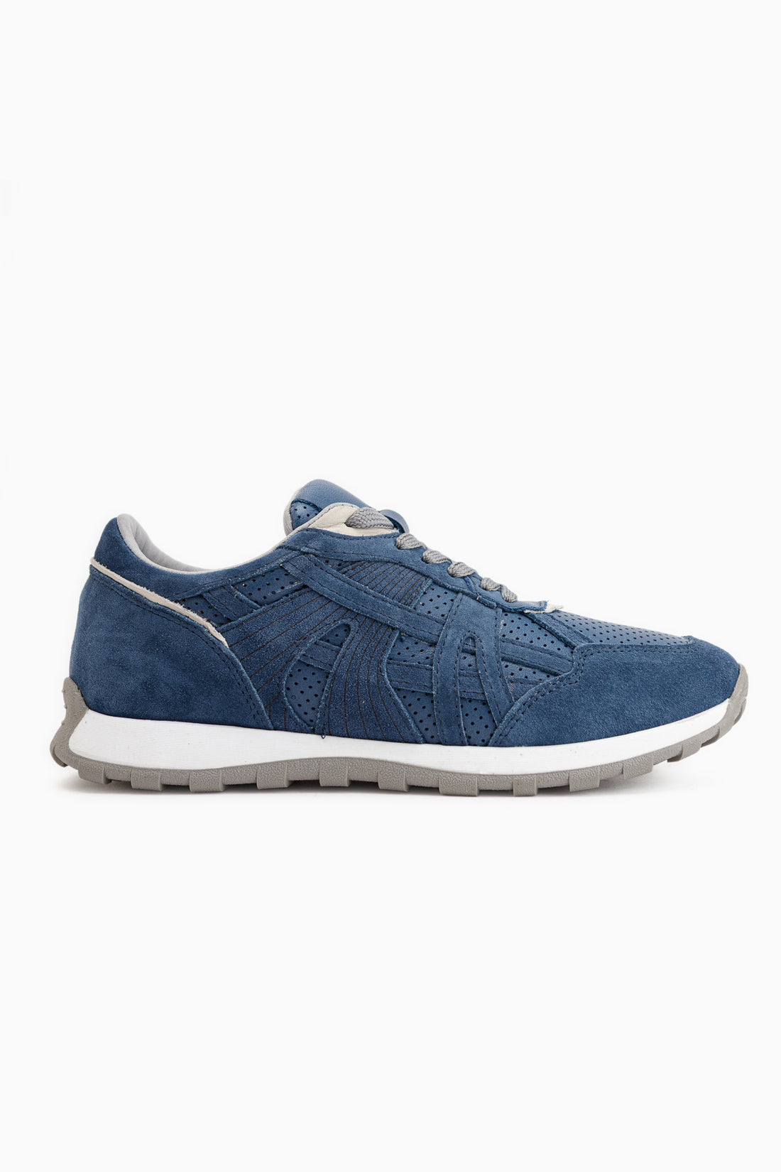 Wendy Echtes Leder Blau Wildleder Netz Detail Damen Sneaker