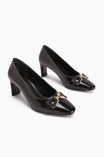 Misha Black Patent Leather Buckled Women's Heels