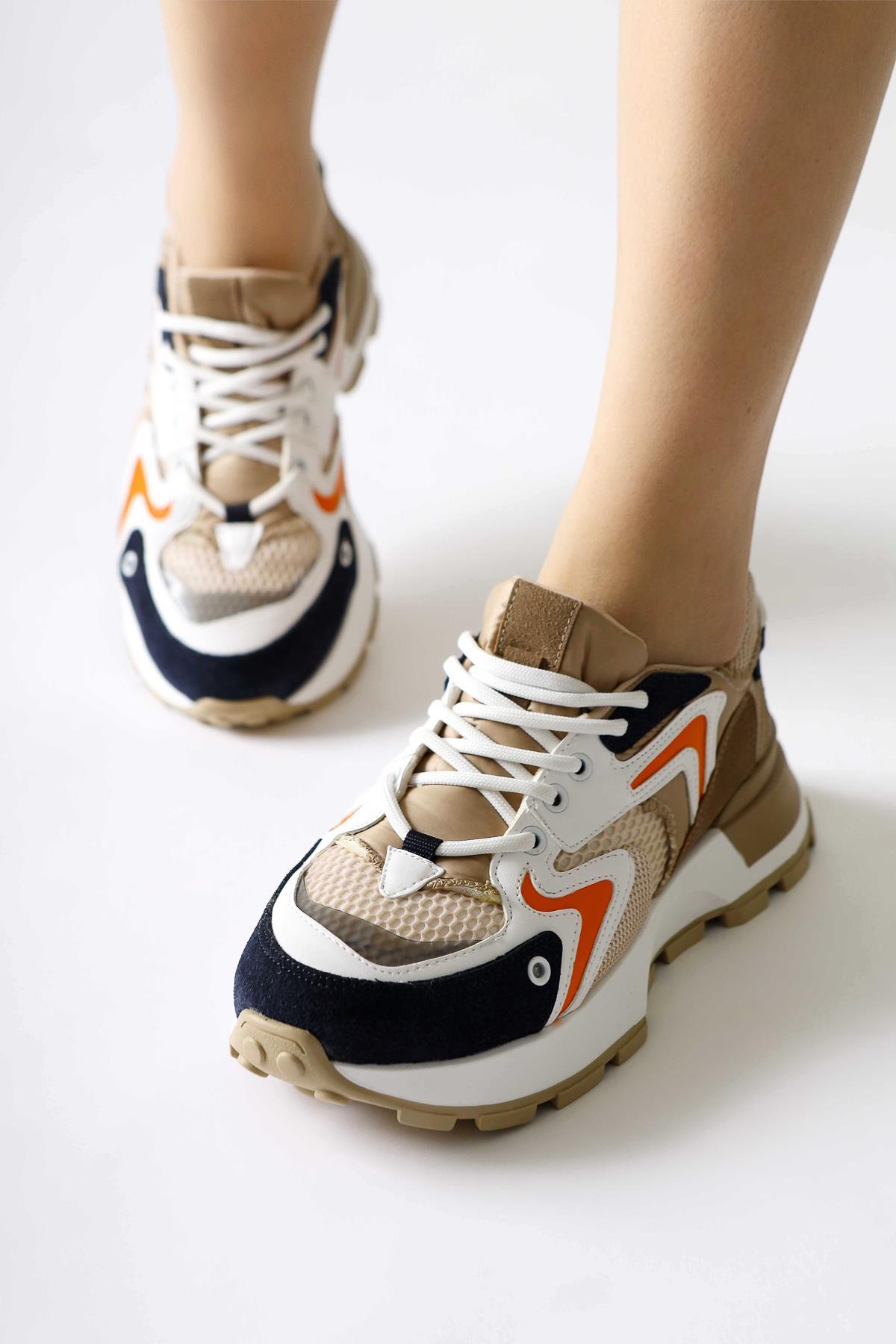 Onella Navy Blue Suede Detailed Lace-Up Sneakers