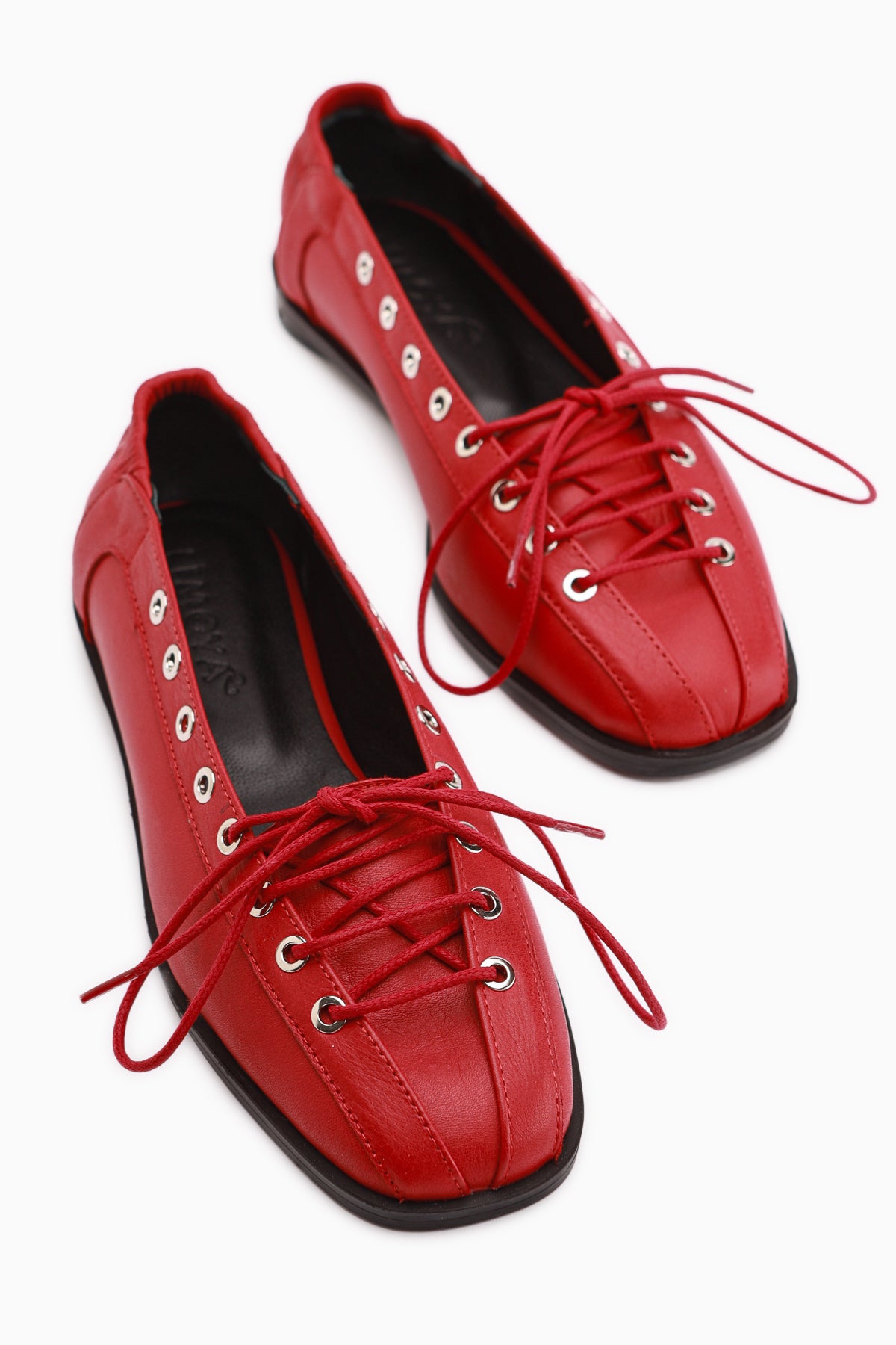 Romy Genuine Leather Red Lace-Up Women’s Ballet Flats