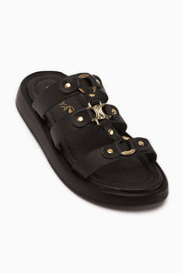 Blenda Genuine Leather Black Buckled Women’s Slippers