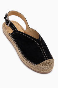 Lydia Echtes Leder Schwarz Wildleder Geflochten Detail Damen Sandale